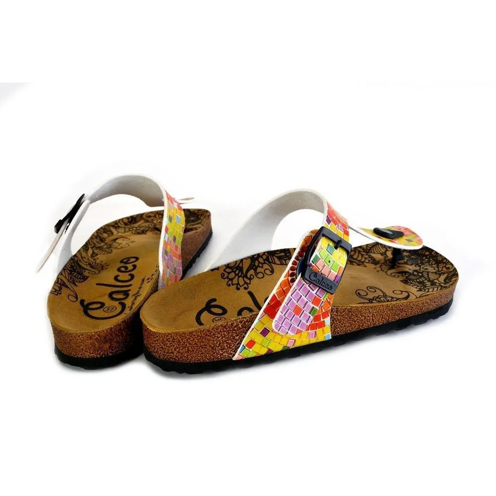 Blue, Yellow, Orange Geometric Patterned Sandal - CAL528