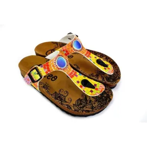 Blue, Yellow, Orange Geometric Patterned Sandal - CAL528