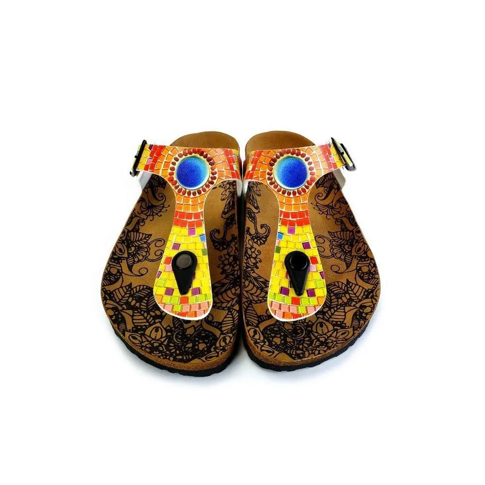 Blue, Yellow, Orange Geometric Patterned Sandal - CAL528