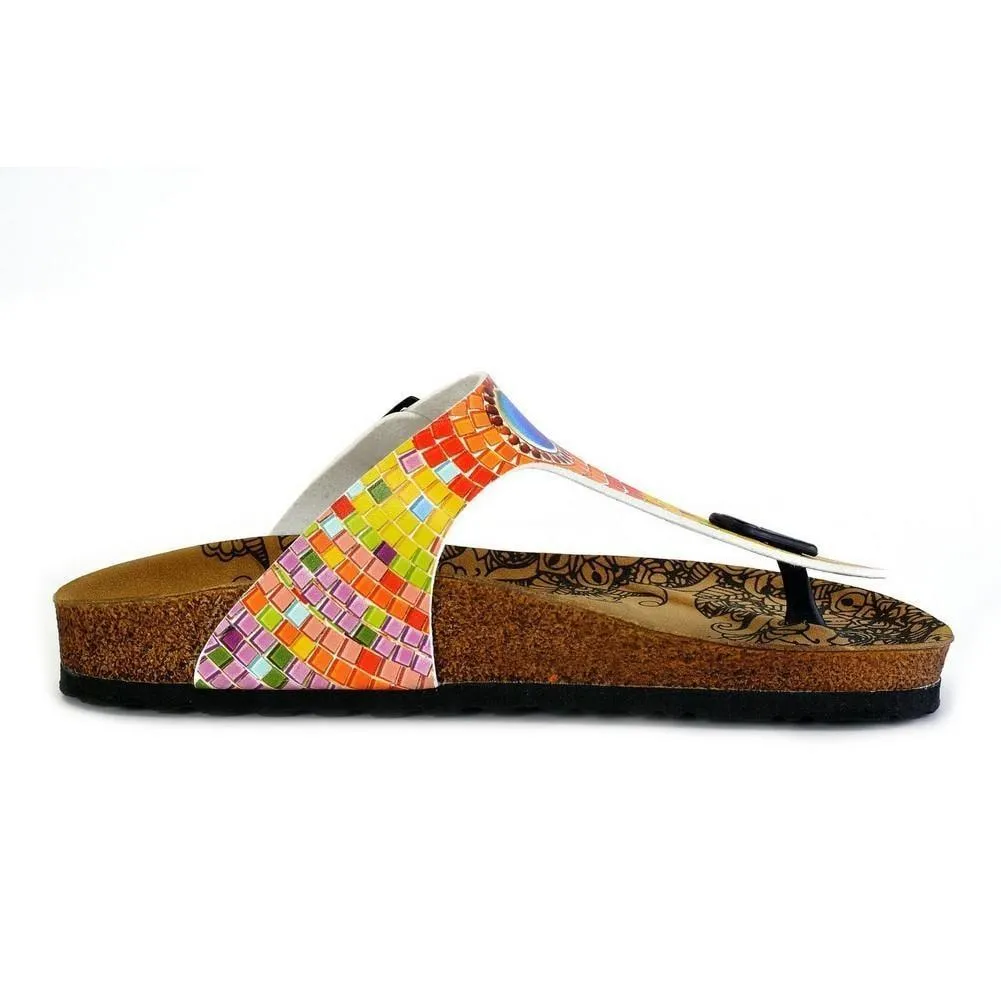 Blue, Yellow, Orange Geometric Patterned Sandal - CAL528