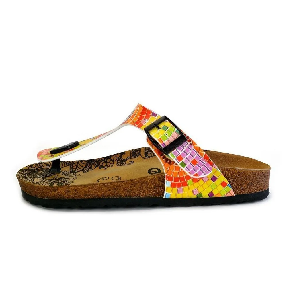 Blue, Yellow, Orange Geometric Patterned Sandal - CAL528
