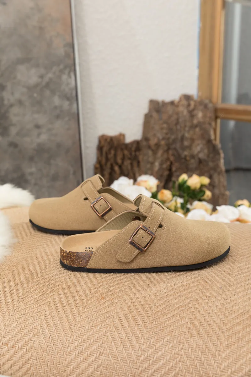 Buckle Suede Classic Beige Clog Mule Slippers