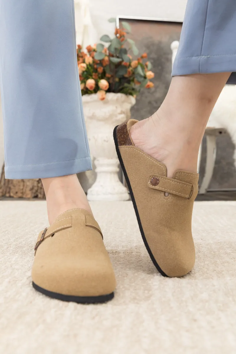 Buckle Suede Classic Beige Clog Mule Slippers