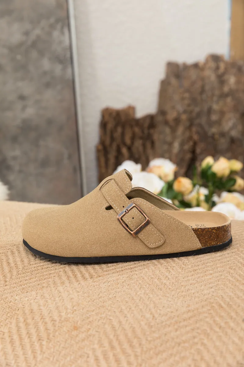 Buckle Suede Classic Beige Clog Mule Slippers