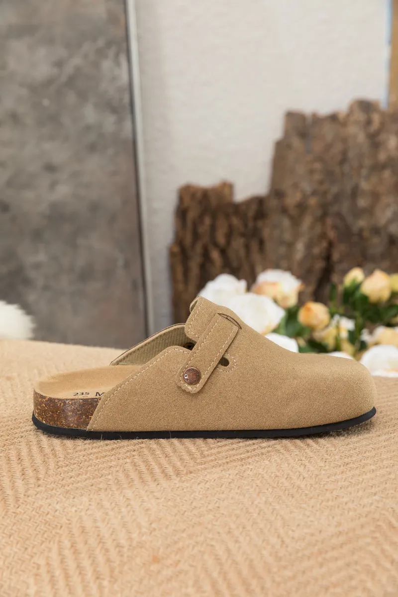 Buckle Suede Classic Beige Clog Mule Slippers