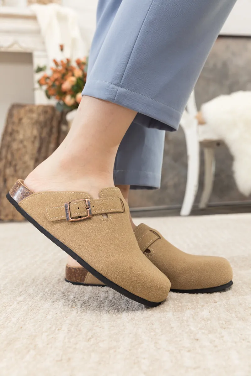 Buckle Suede Classic Beige Clog Mule Slippers