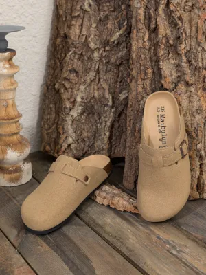 Buckle Suede Classic Beige Clog Mule Slippers