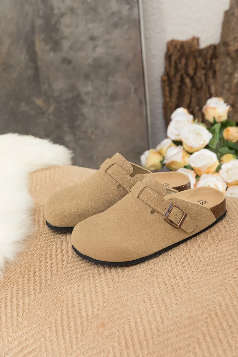 Buckle Suede Classic Beige Clog Mule Slippers