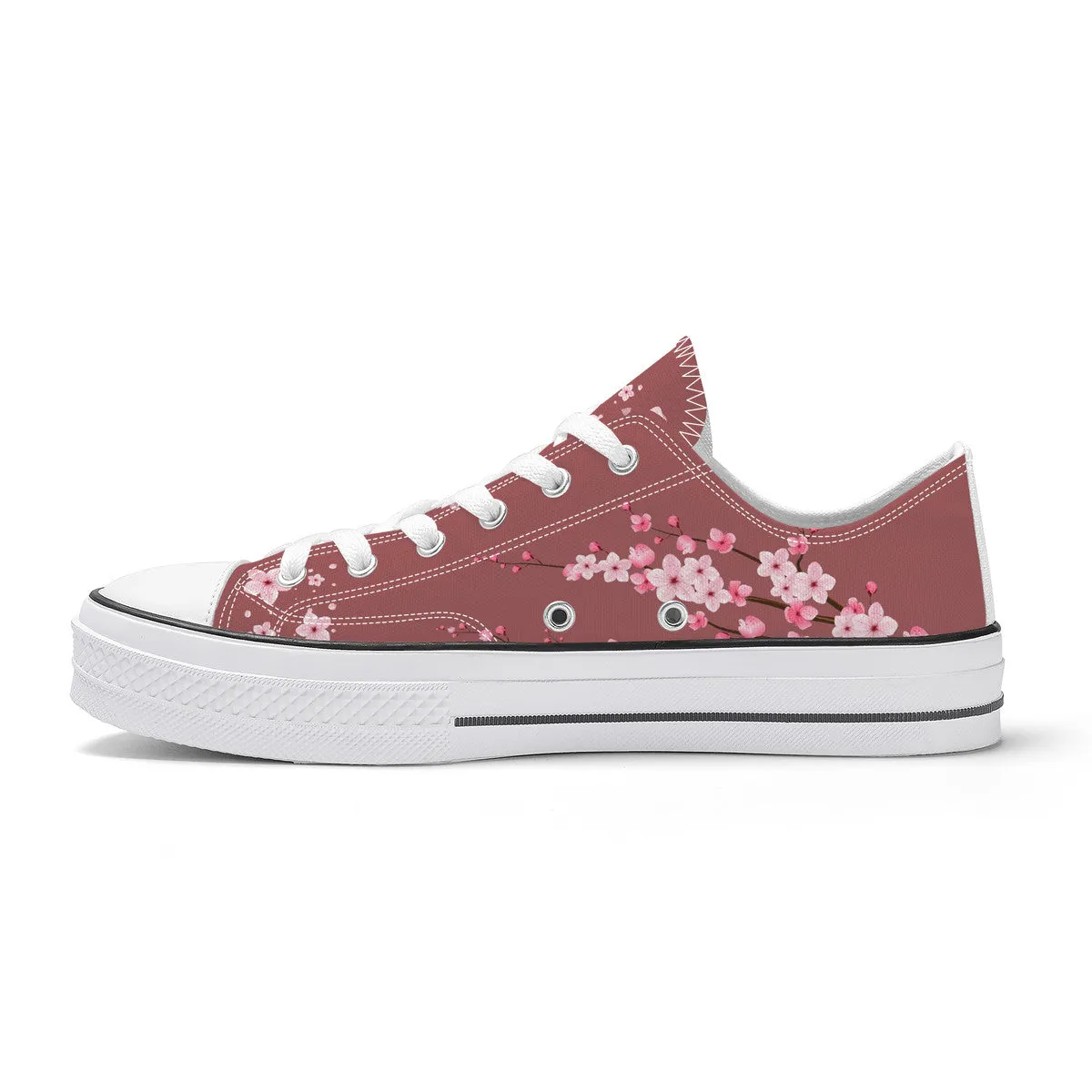 Burgundy Sakura Low Top Canvas Shoes