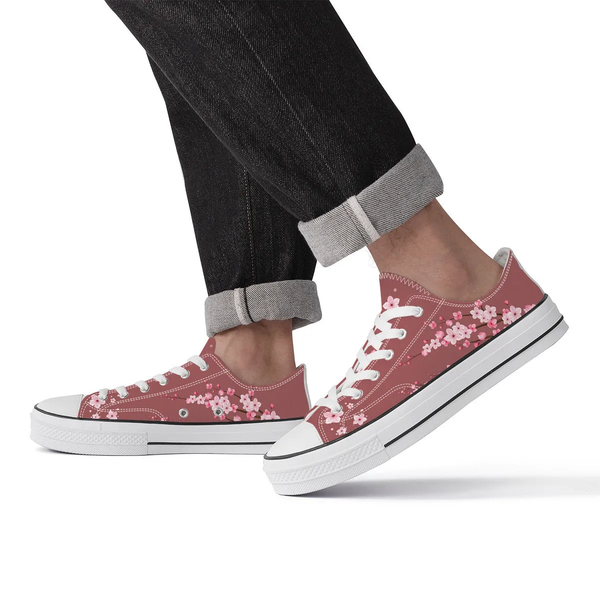 Burgundy Sakura Low Top Canvas Shoes