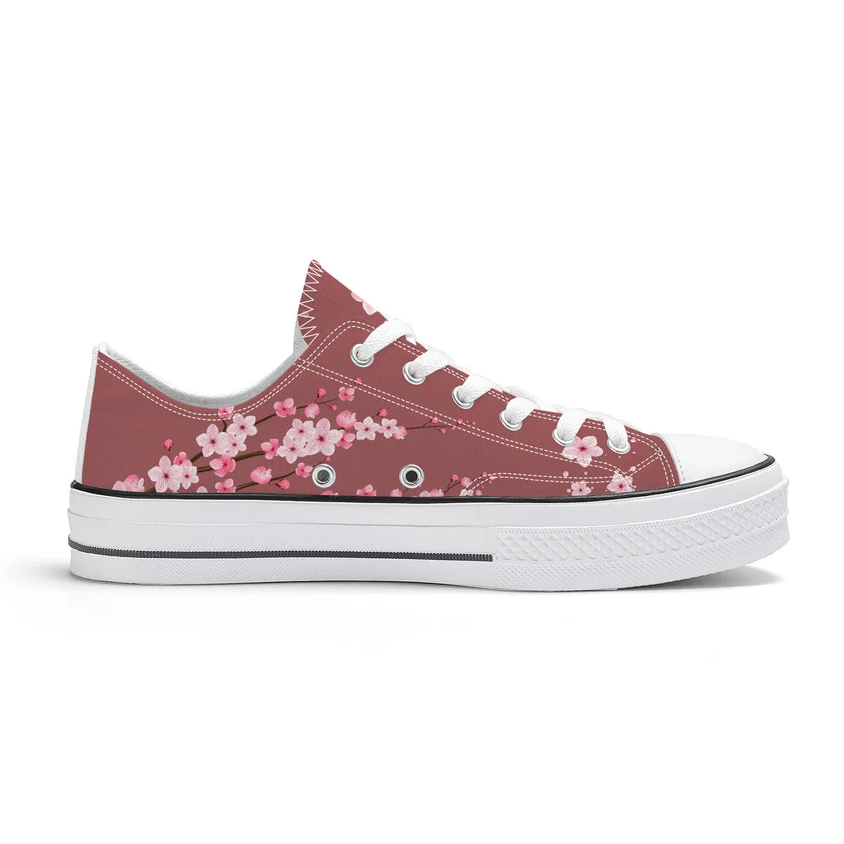 Burgundy Sakura Low Top Canvas Shoes