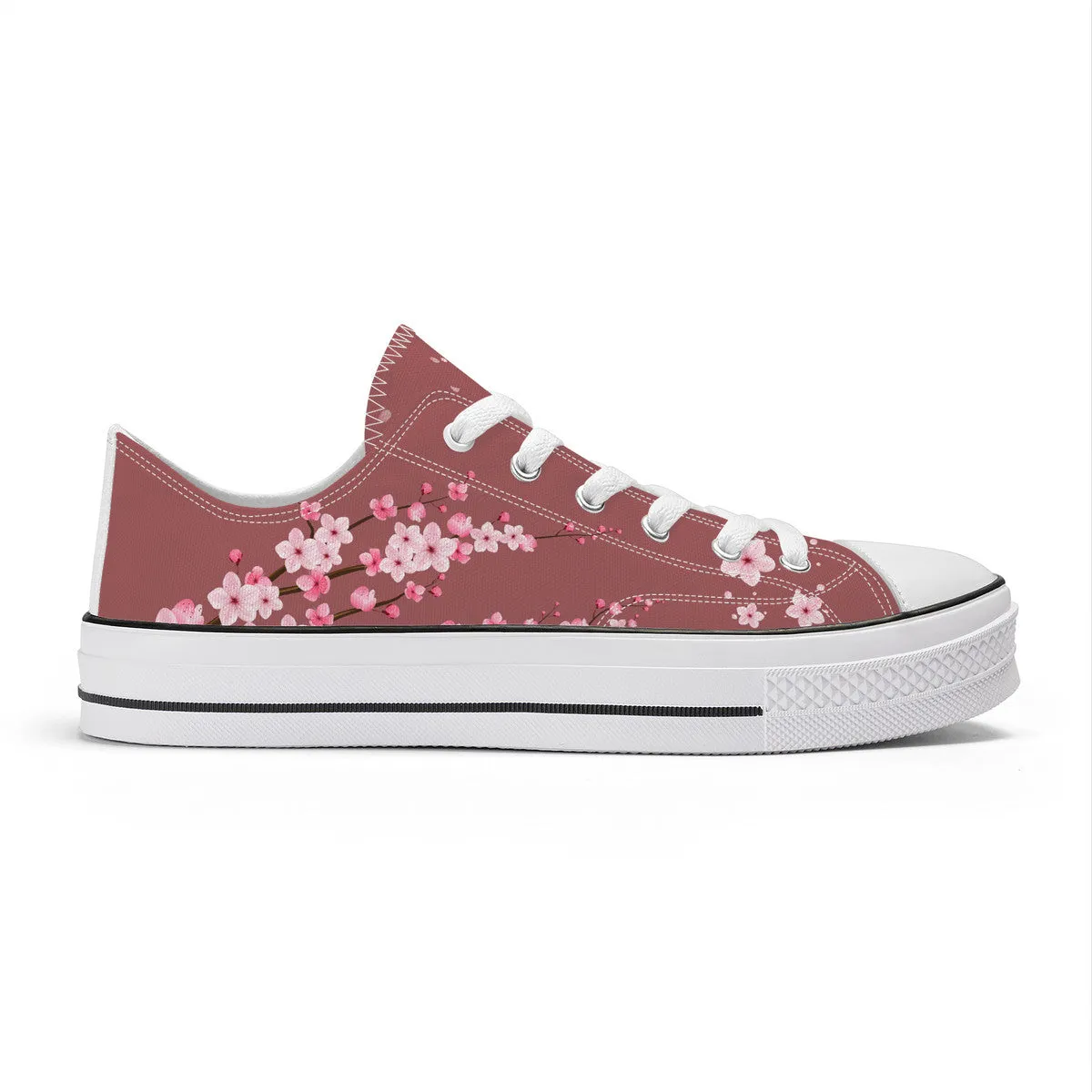 Burgundy Sakura Low Top Canvas Shoes