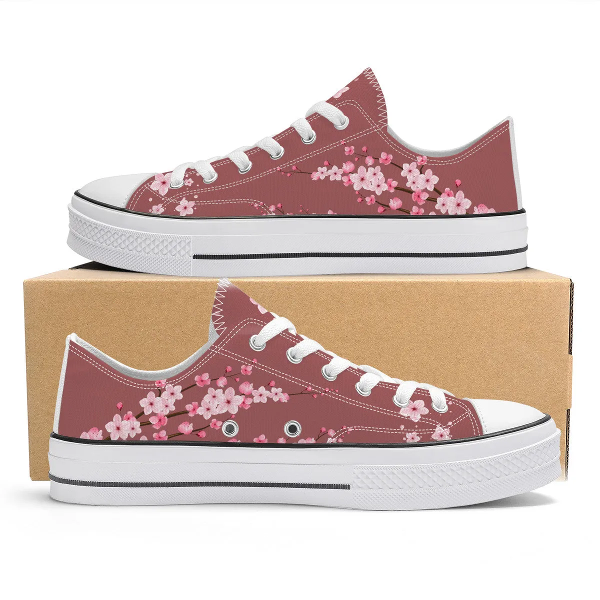 Burgundy Sakura Low Top Canvas Shoes