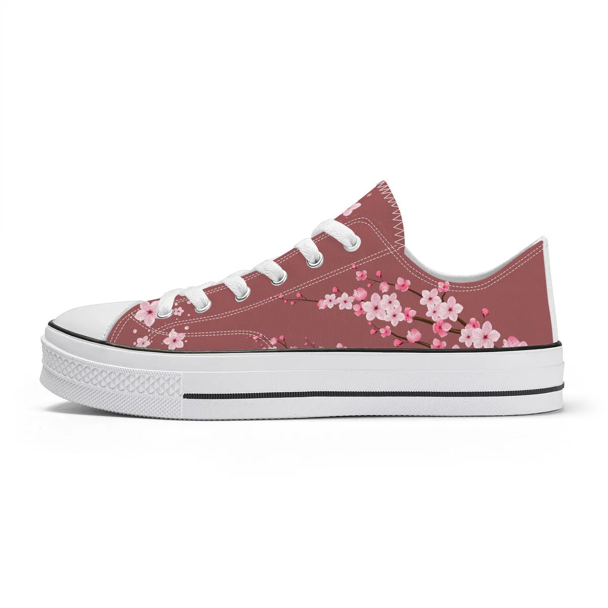 Burgundy Sakura Low Top Canvas Shoes