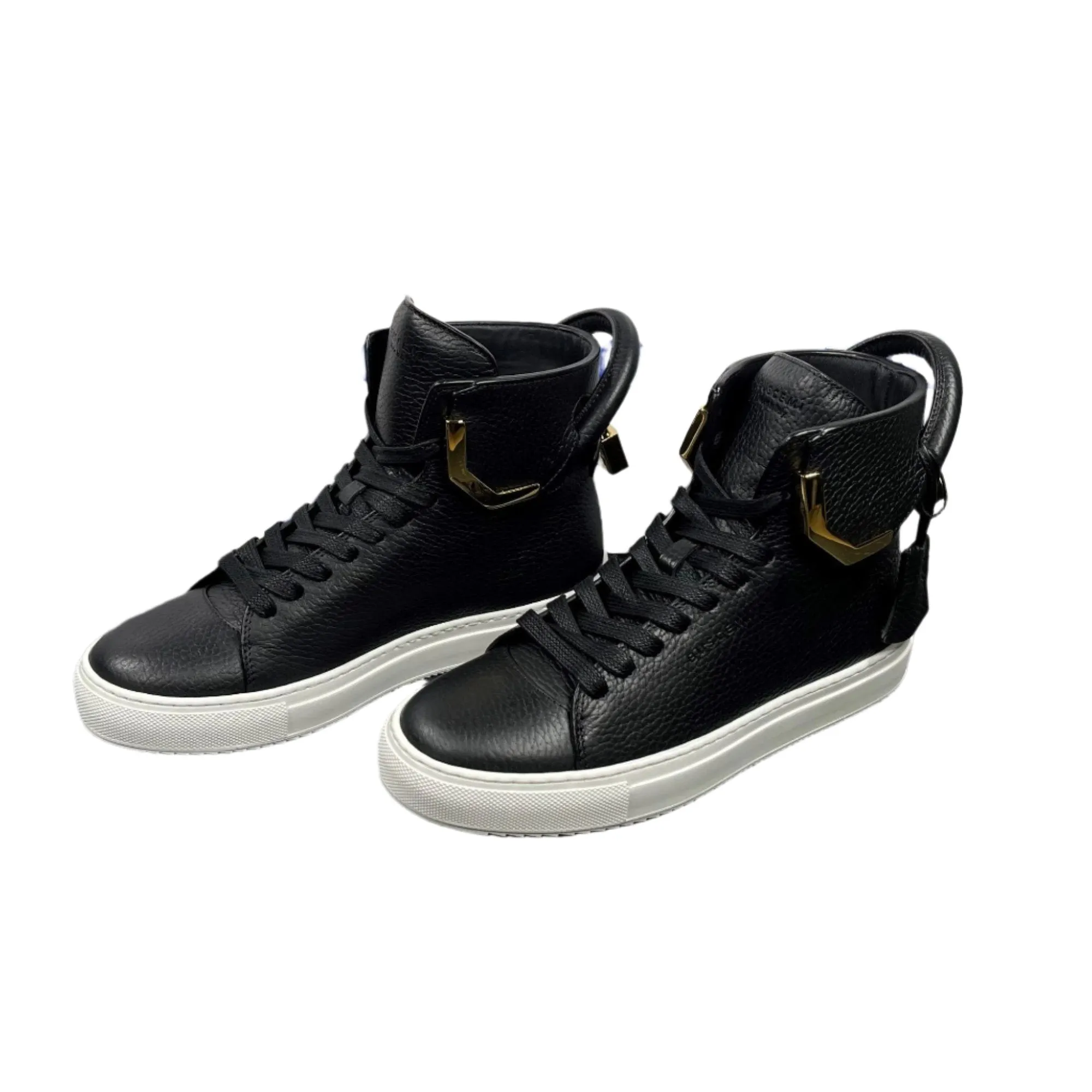 Buscemi Mens 125MM Corner Metal Black Leather Sneakers