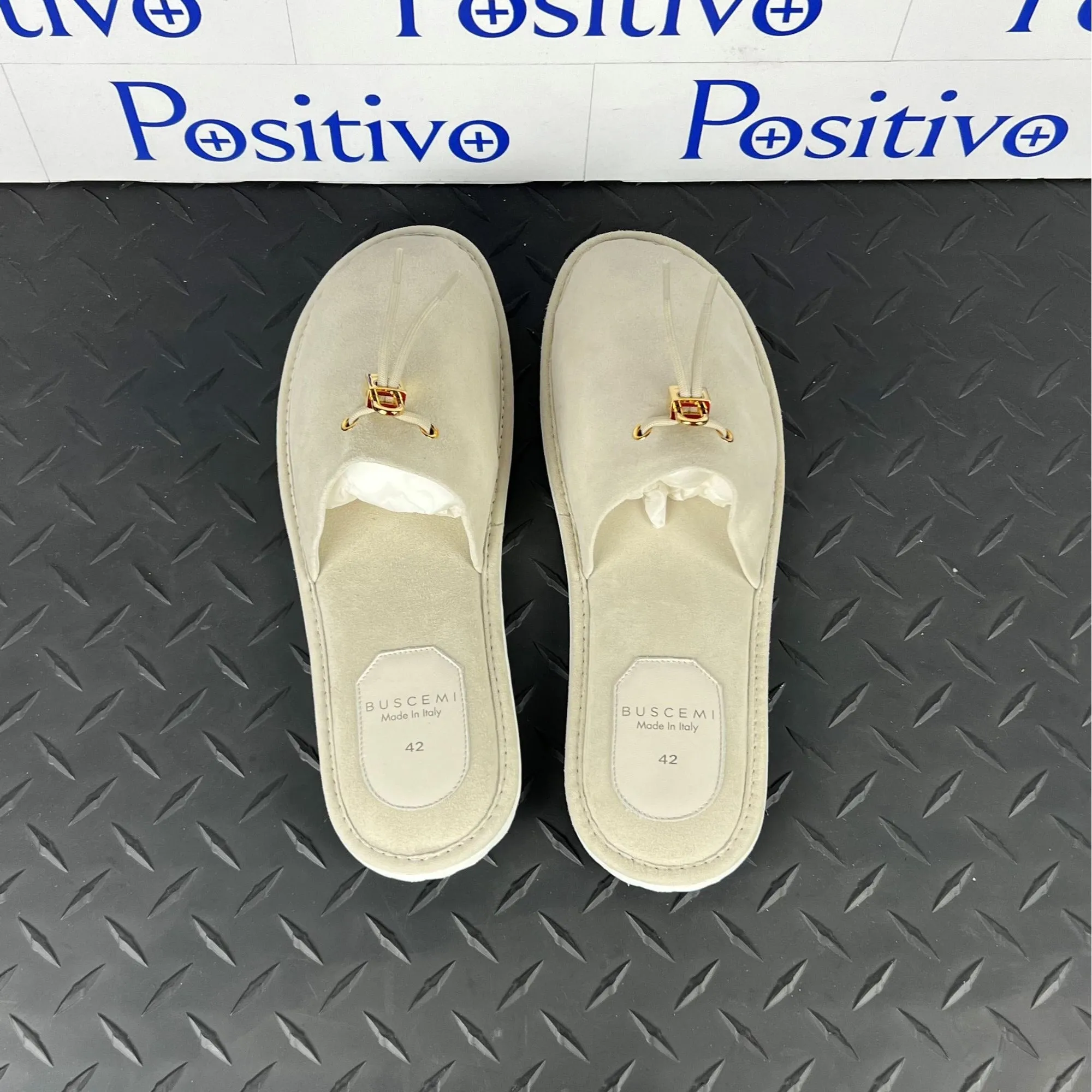 Buscemi Mens Greenwich Off White Suede Slippers Sample