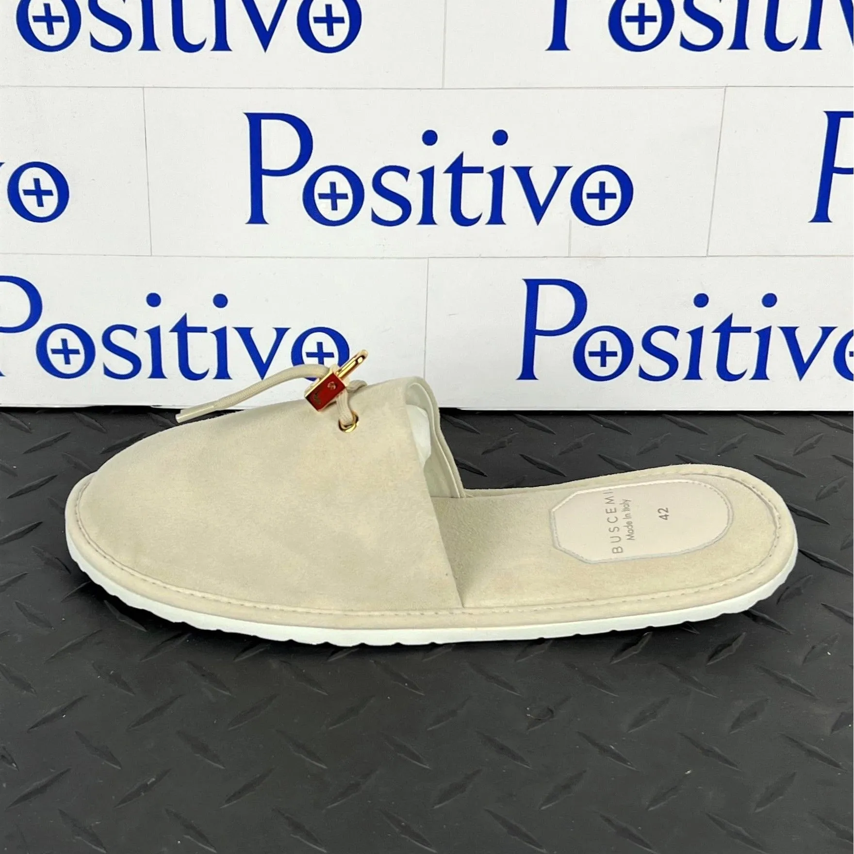 Buscemi Mens Greenwich Off White Suede Slippers Sample