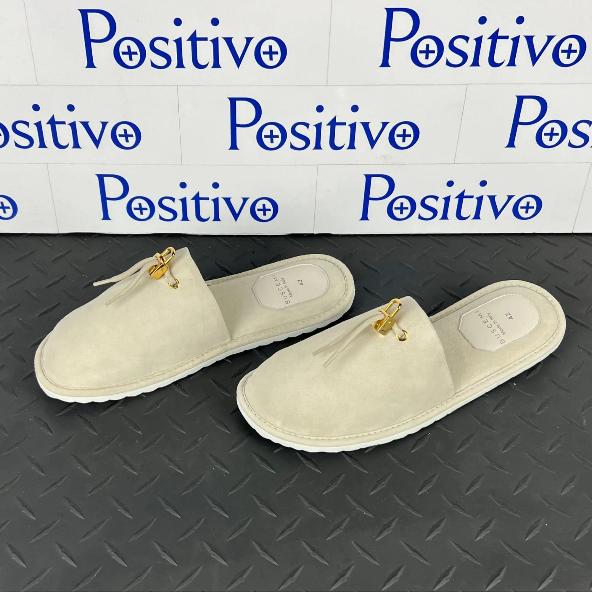 Buscemi Mens Greenwich Off White Suede Slippers Sample