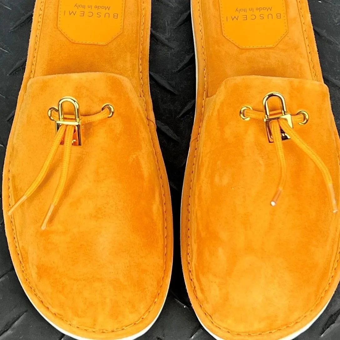 Buscemi Mens Greenwich Orange Suede Slippers
