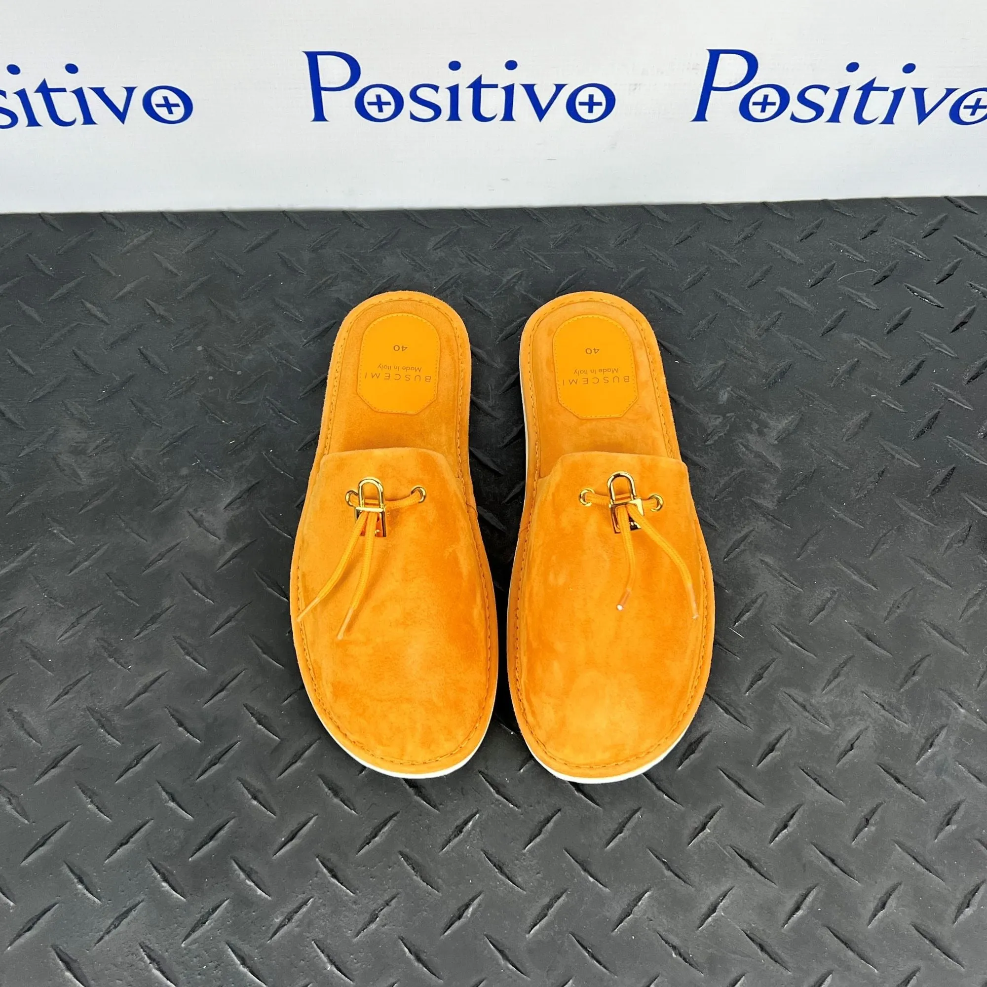 Buscemi Mens Greenwich Orange Suede Slippers