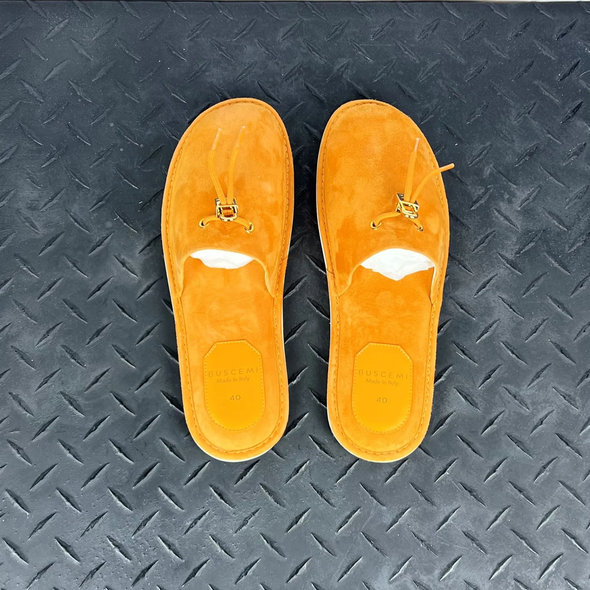 Buscemi Mens Greenwich Orange Suede Slippers
