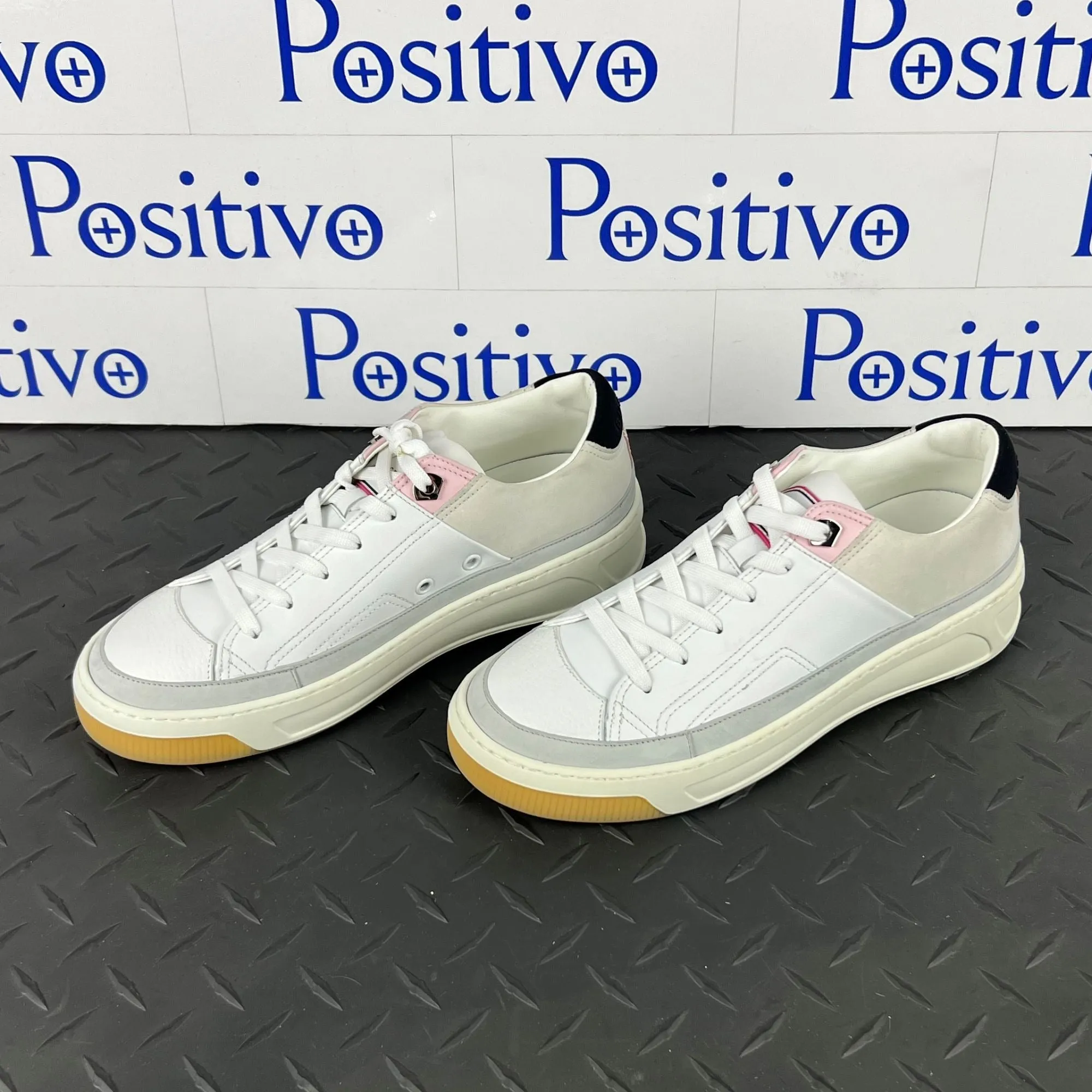 Buscemi Women's Prodigy White/Grey Leather Sneakers SAMPLE
