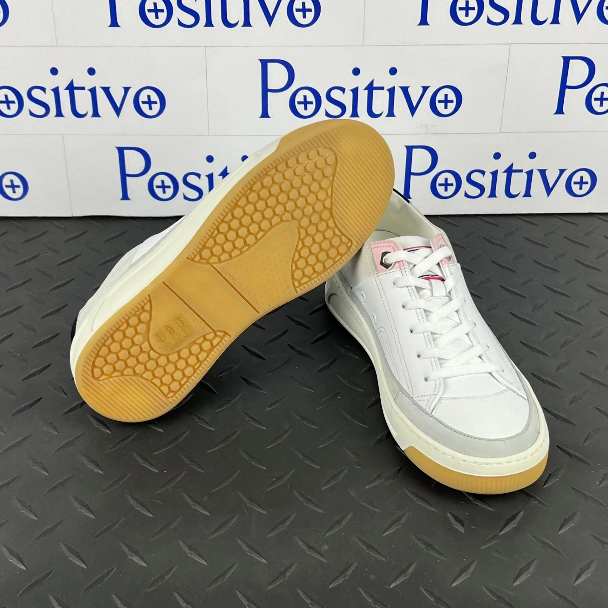 Buscemi Women's Prodigy White/Grey Leather Sneakers SAMPLE