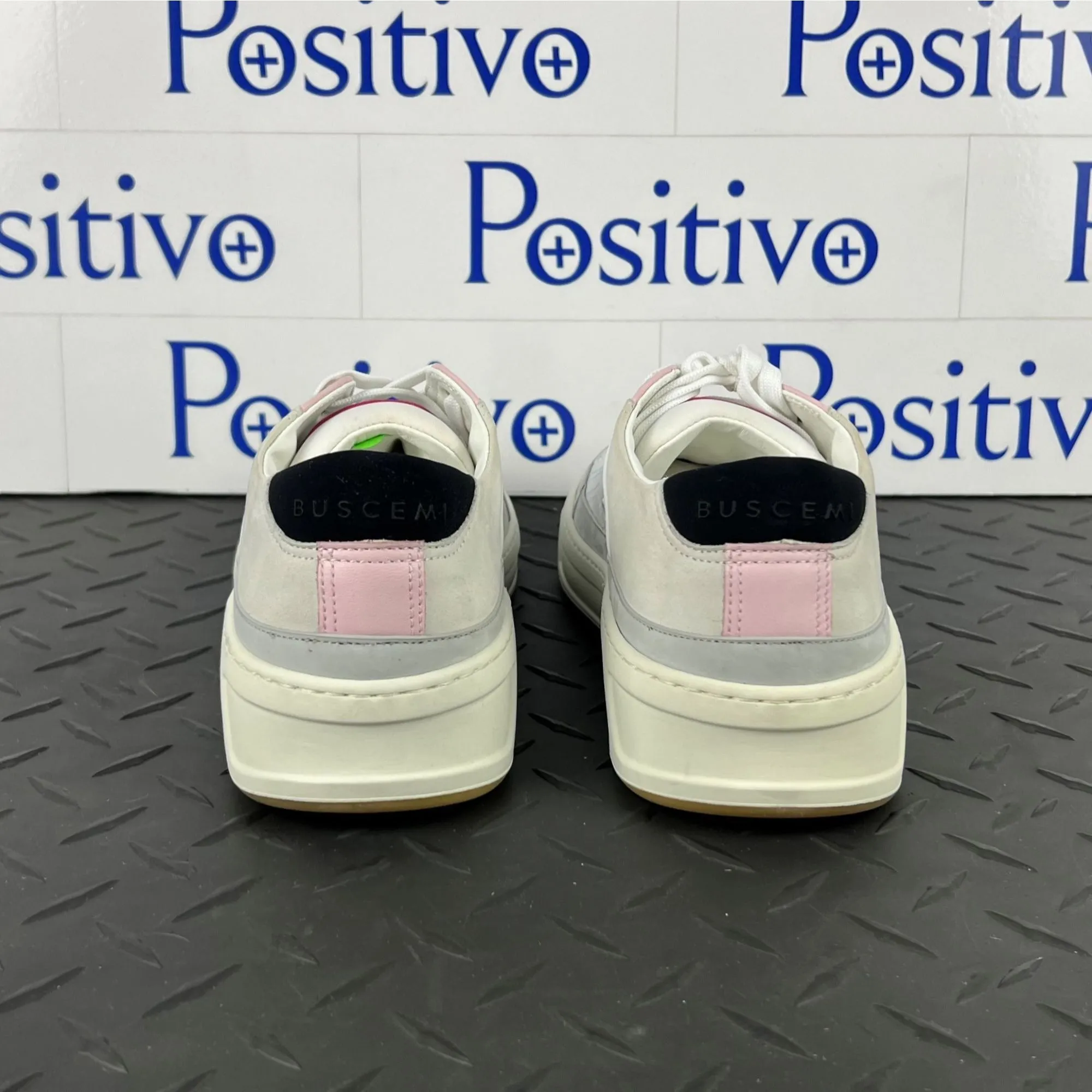 Buscemi Women's Prodigy White/Grey Leather Sneakers SAMPLE