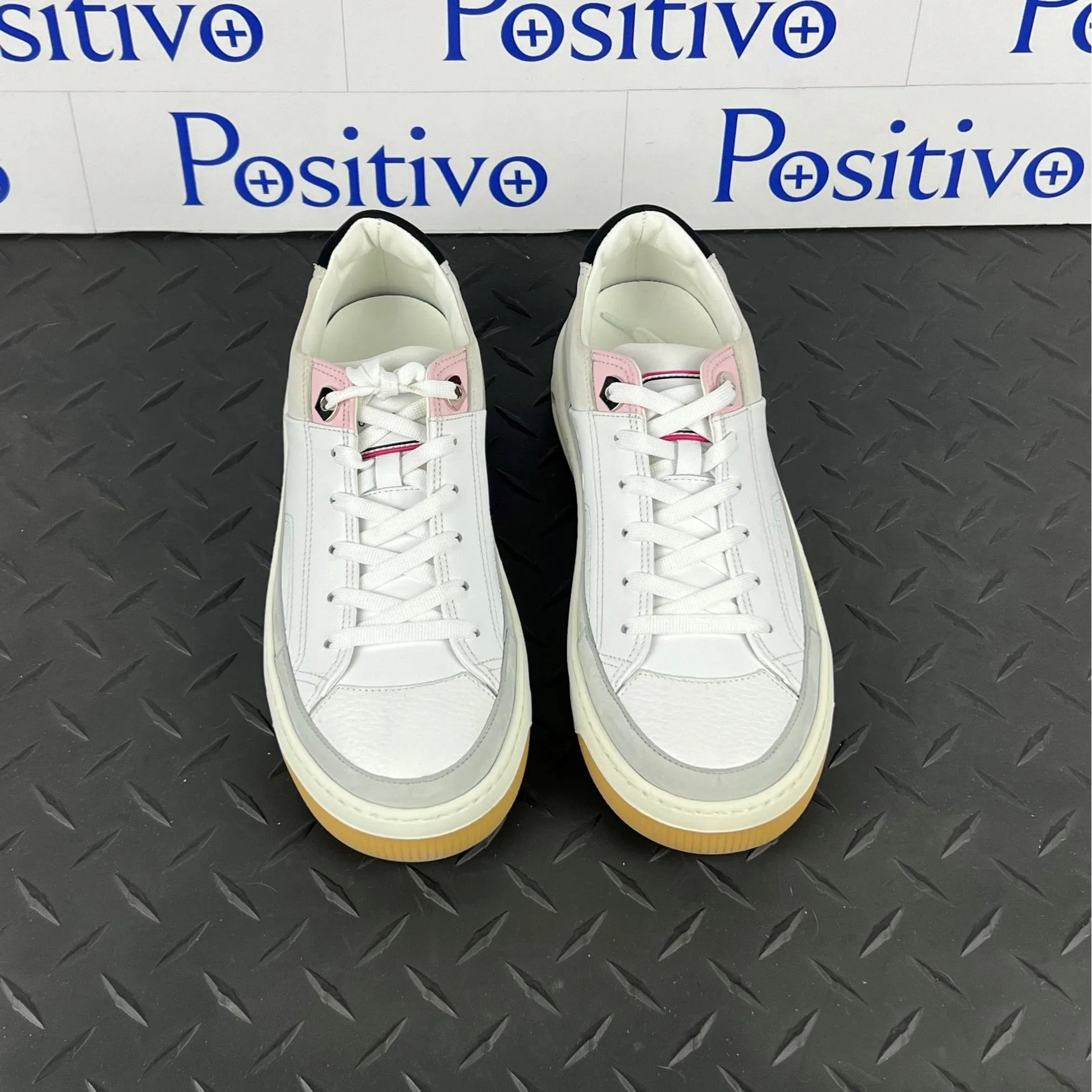 Buscemi Women's Prodigy White/Grey Leather Sneakers SAMPLE