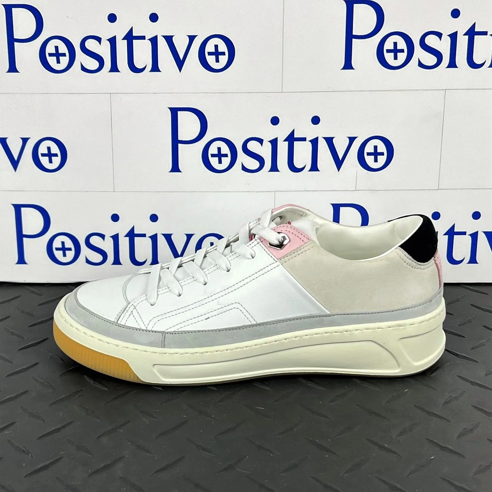 Buscemi Women's Prodigy White/Grey Leather Sneakers SAMPLE