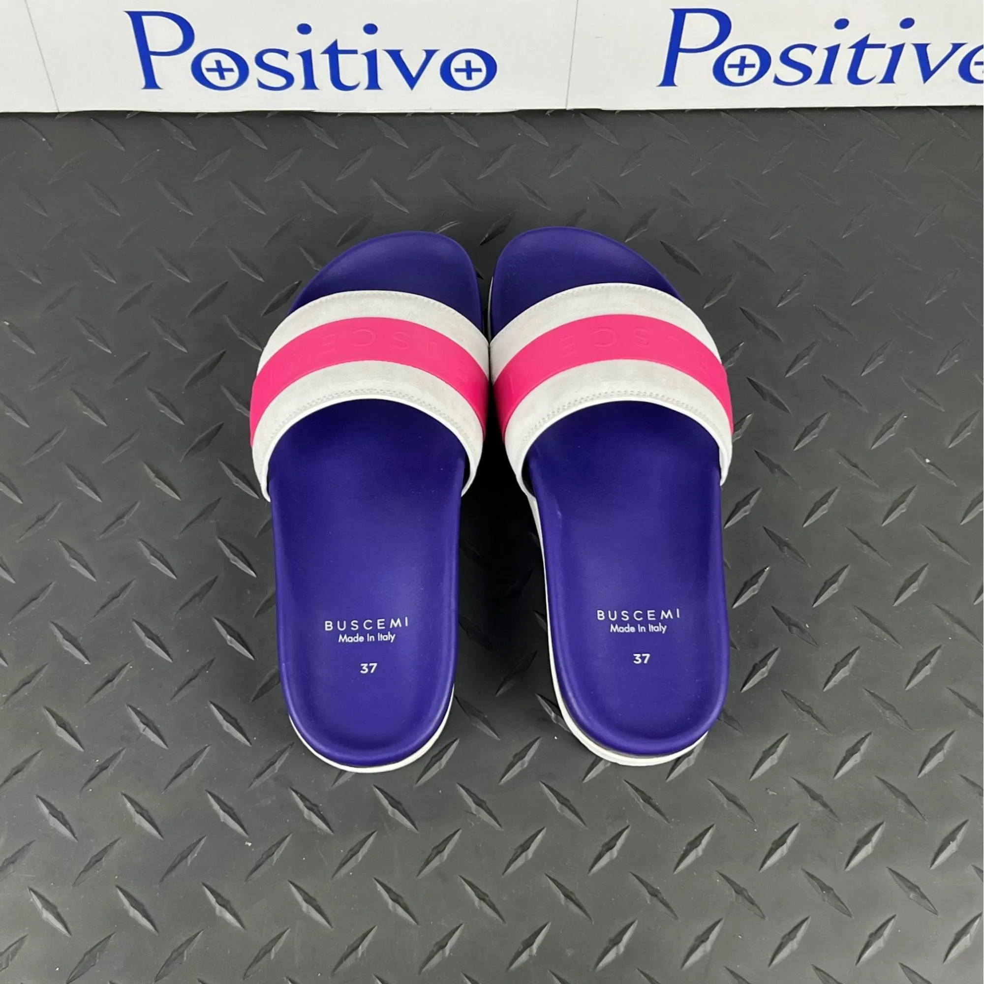 Buscemi Women's Slide Sport Purple Trio Leather Sandals