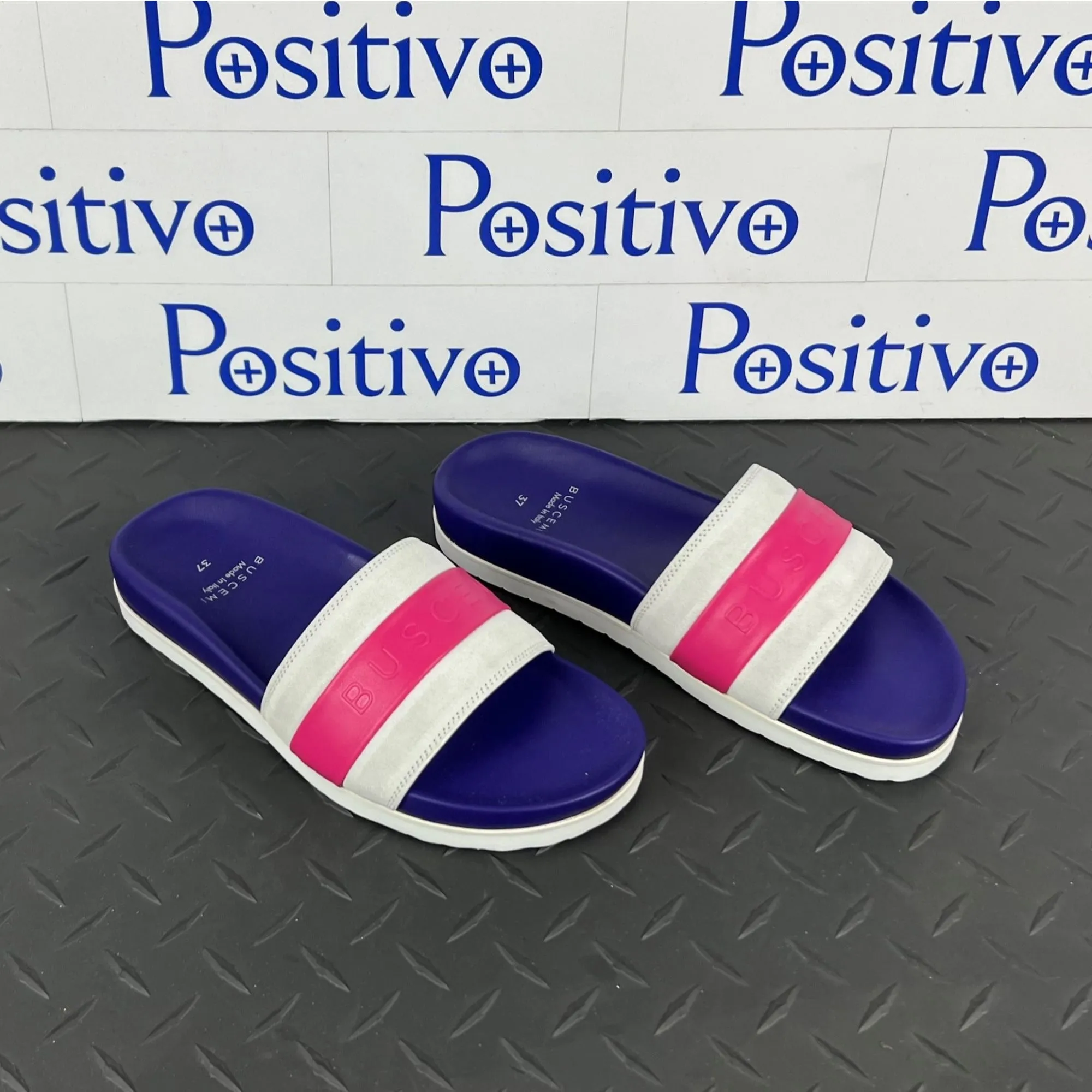 Buscemi Women's Slide Sport Purple Trio Leather Sandals