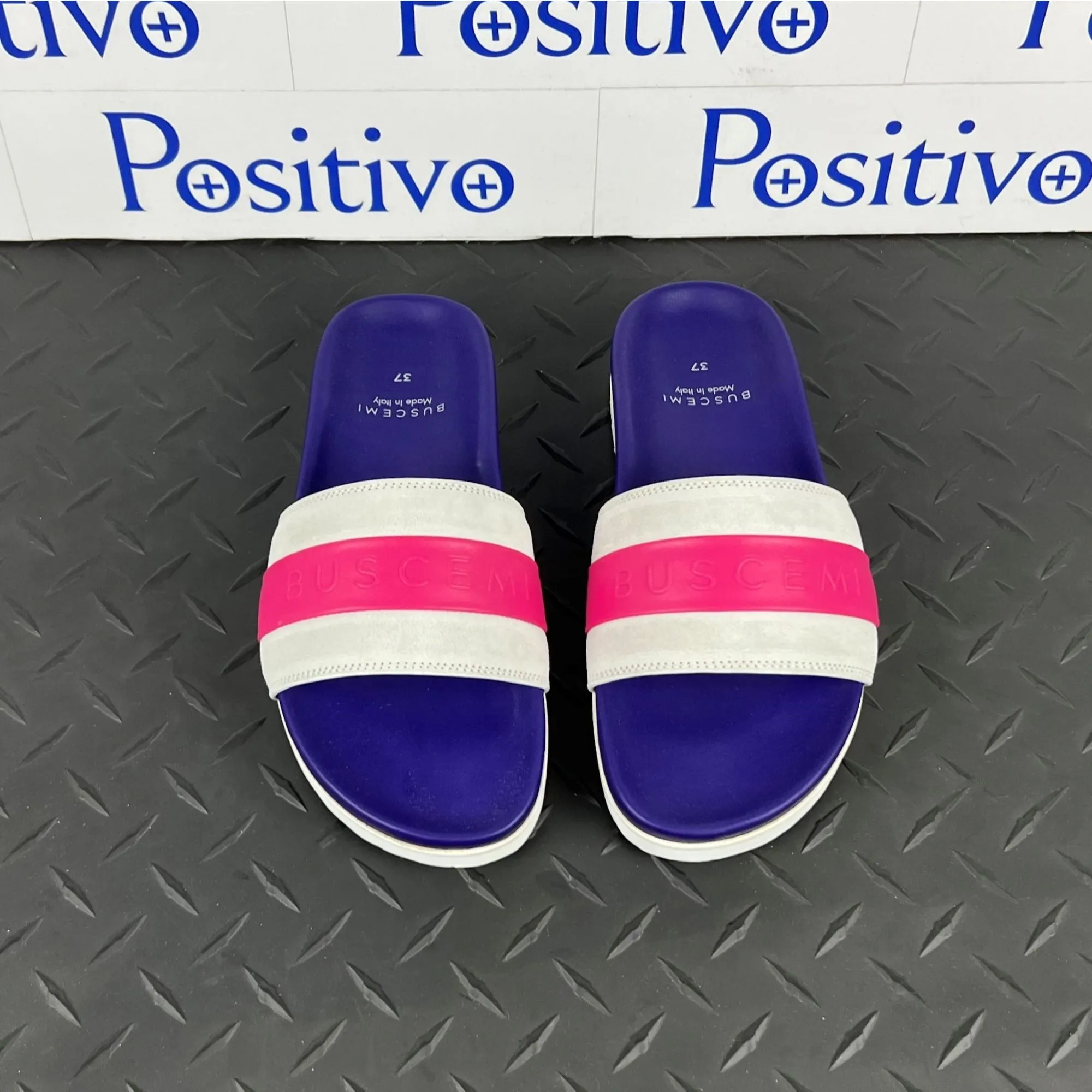 Buscemi Women's Slide Sport Purple Trio Leather Sandals