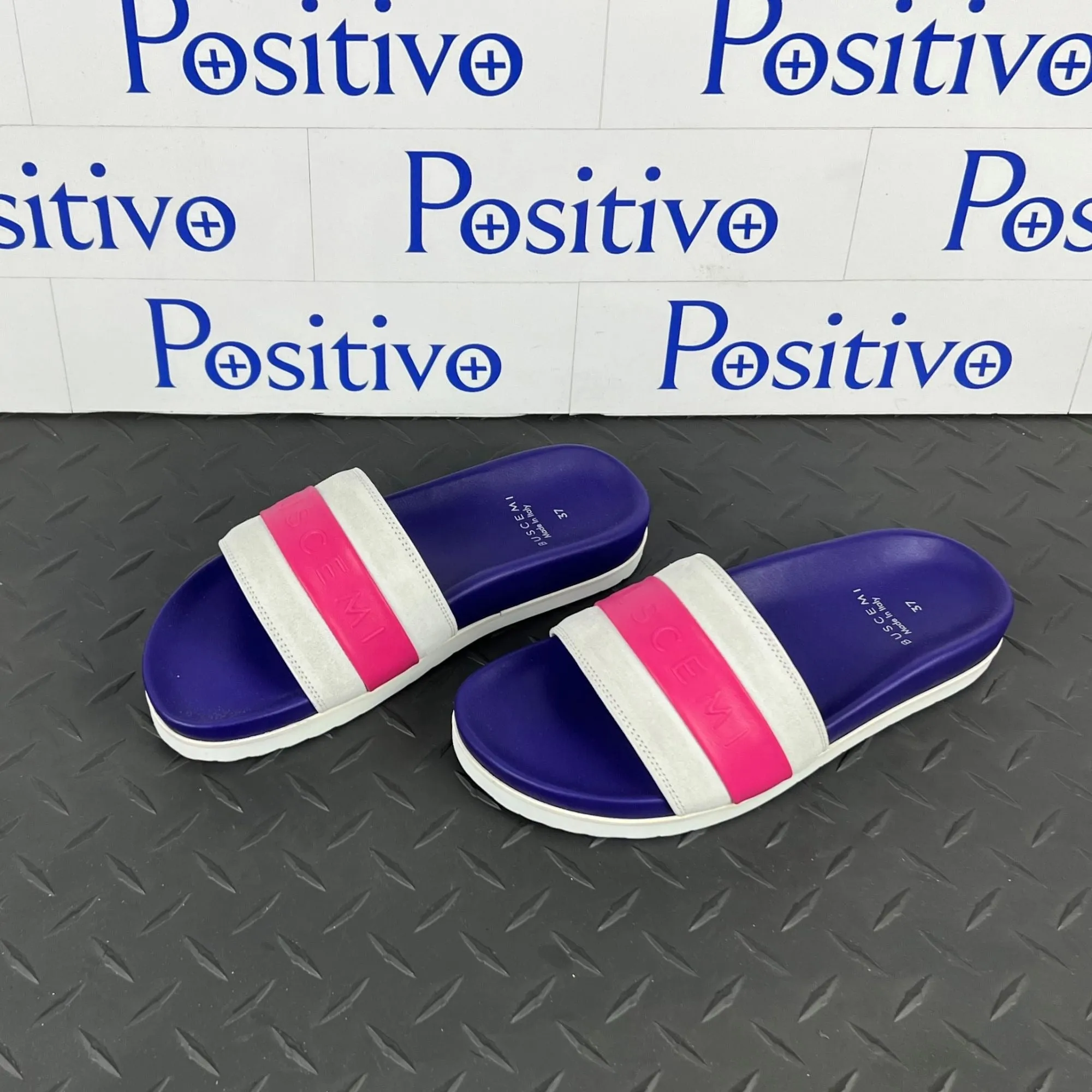 Buscemi Women's Slide Sport Purple Trio Leather Sandals