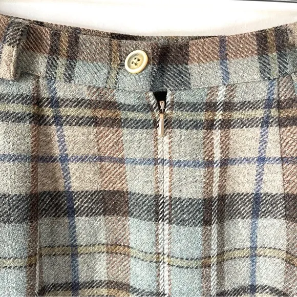 Bushwacker Vintage 80s Wool Blend Maxi Skirt Plaid Fringe Grey Blue Size 8