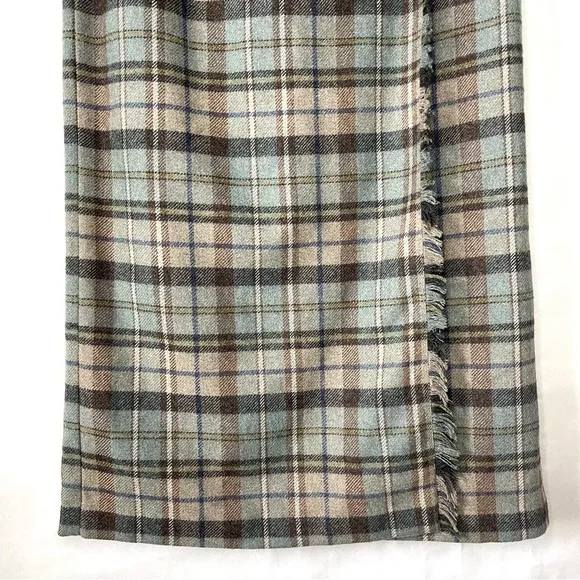 Bushwacker Vintage 80s Wool Blend Maxi Skirt Plaid Fringe Grey Blue Size 8