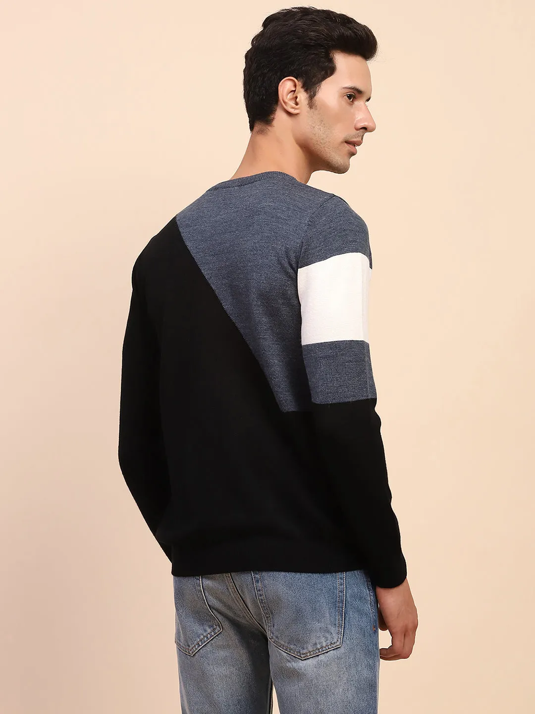 Camla Barcelona Colourblock Crew Neck Navy Sweater