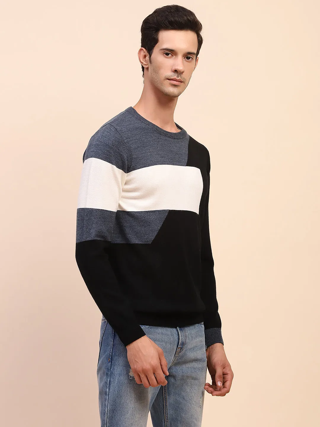 Camla Barcelona Colourblock Crew Neck Navy Sweater