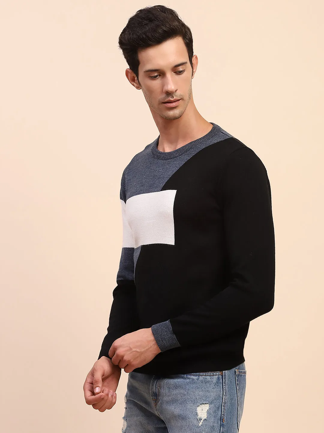 Camla Barcelona Colourblock Crew Neck Navy Sweater