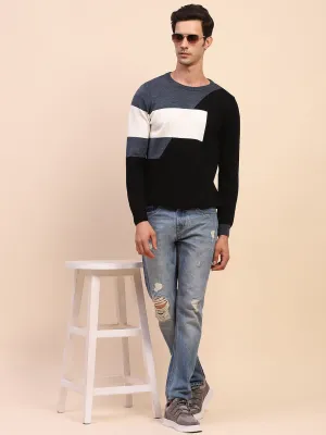 Camla Barcelona Colourblock Crew Neck Navy Sweater