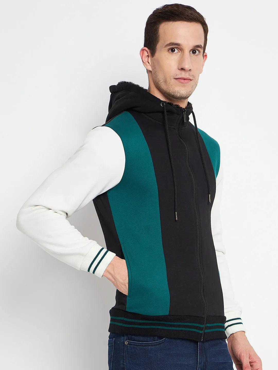Camla Barcelona Colourblocked Black Hooded Sweatshirt