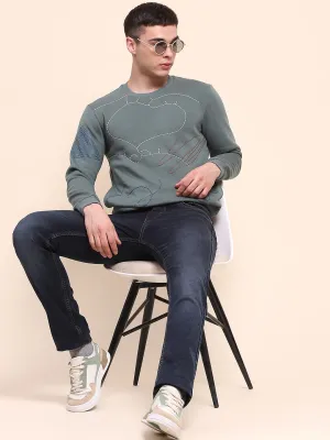 Camla Barcelona Cotton All Over Embroidered Dusty Green Sweatshirt