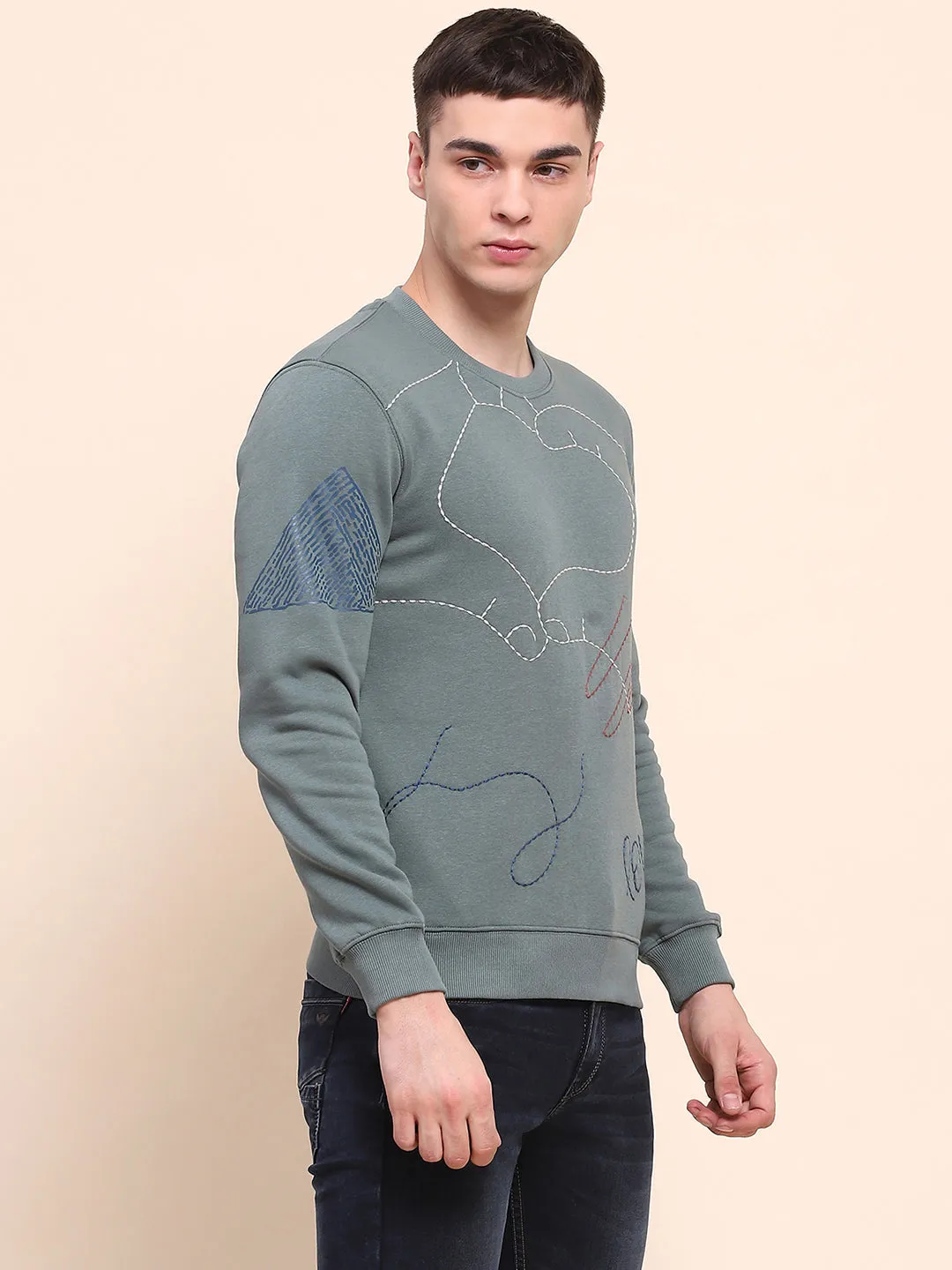 Camla Barcelona Cotton All Over Embroidered Dusty Green Sweatshirt
