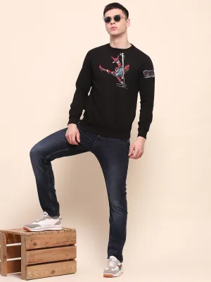 Camla Barcelona Graphic Printed Black Cotton Sweatshirt