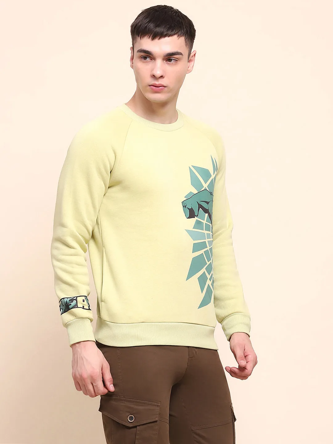 Camla Barcelona Graphic Printed Lime Green Cotton Sweatshirt