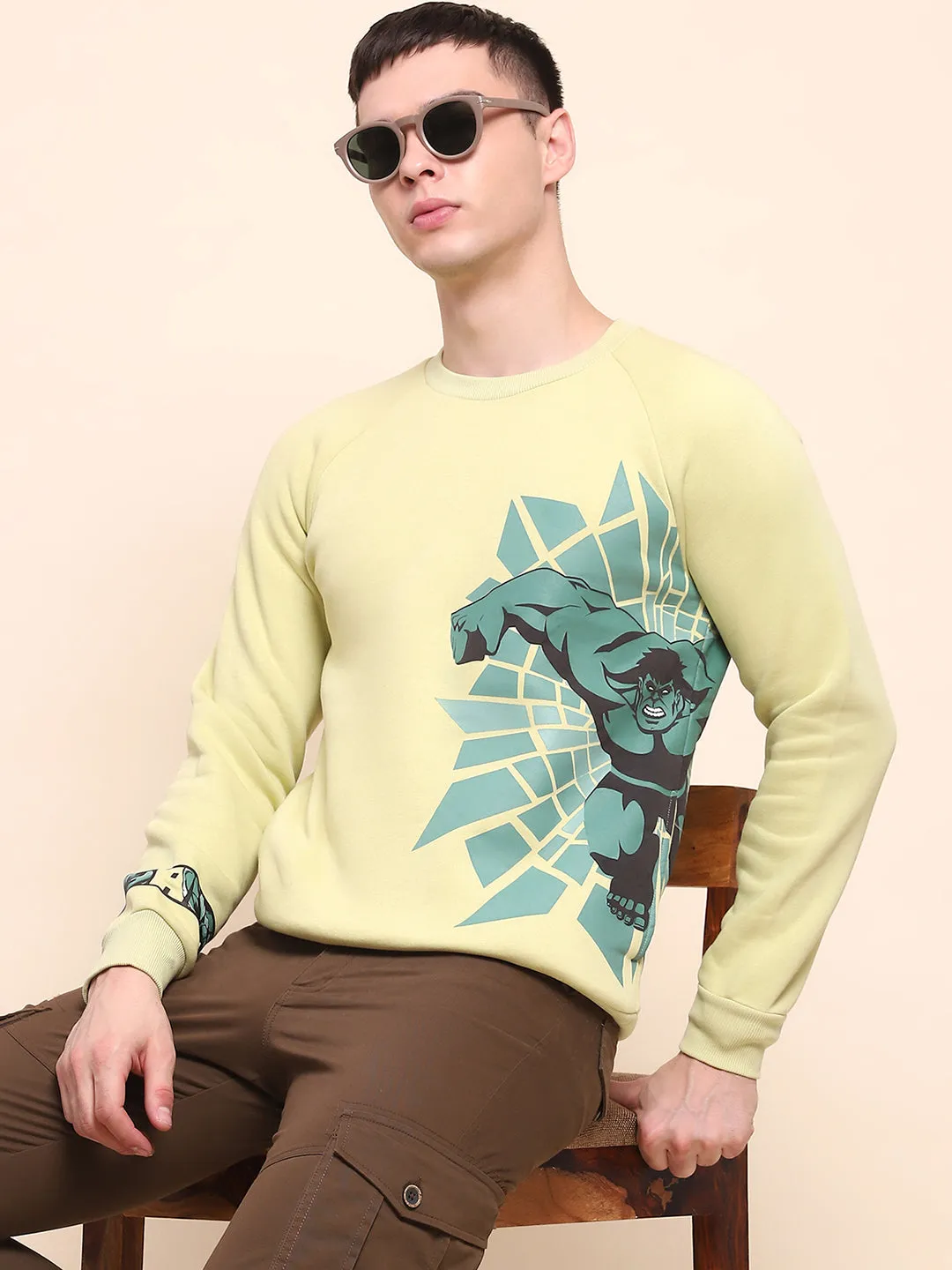 Camla Barcelona Graphic Printed Lime Green Cotton Sweatshirt