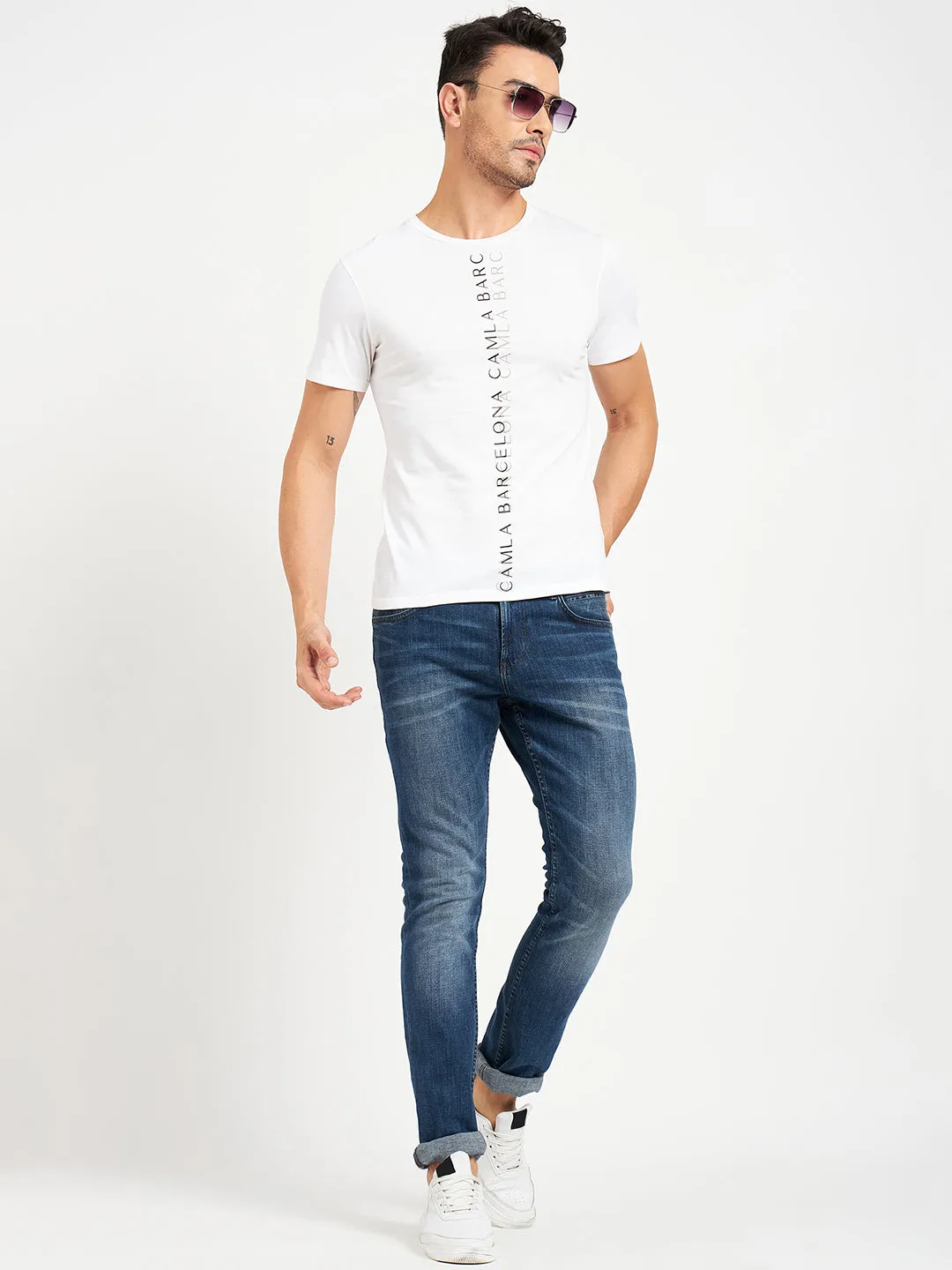 Camla Barcelona Logo Print White T-Shirt