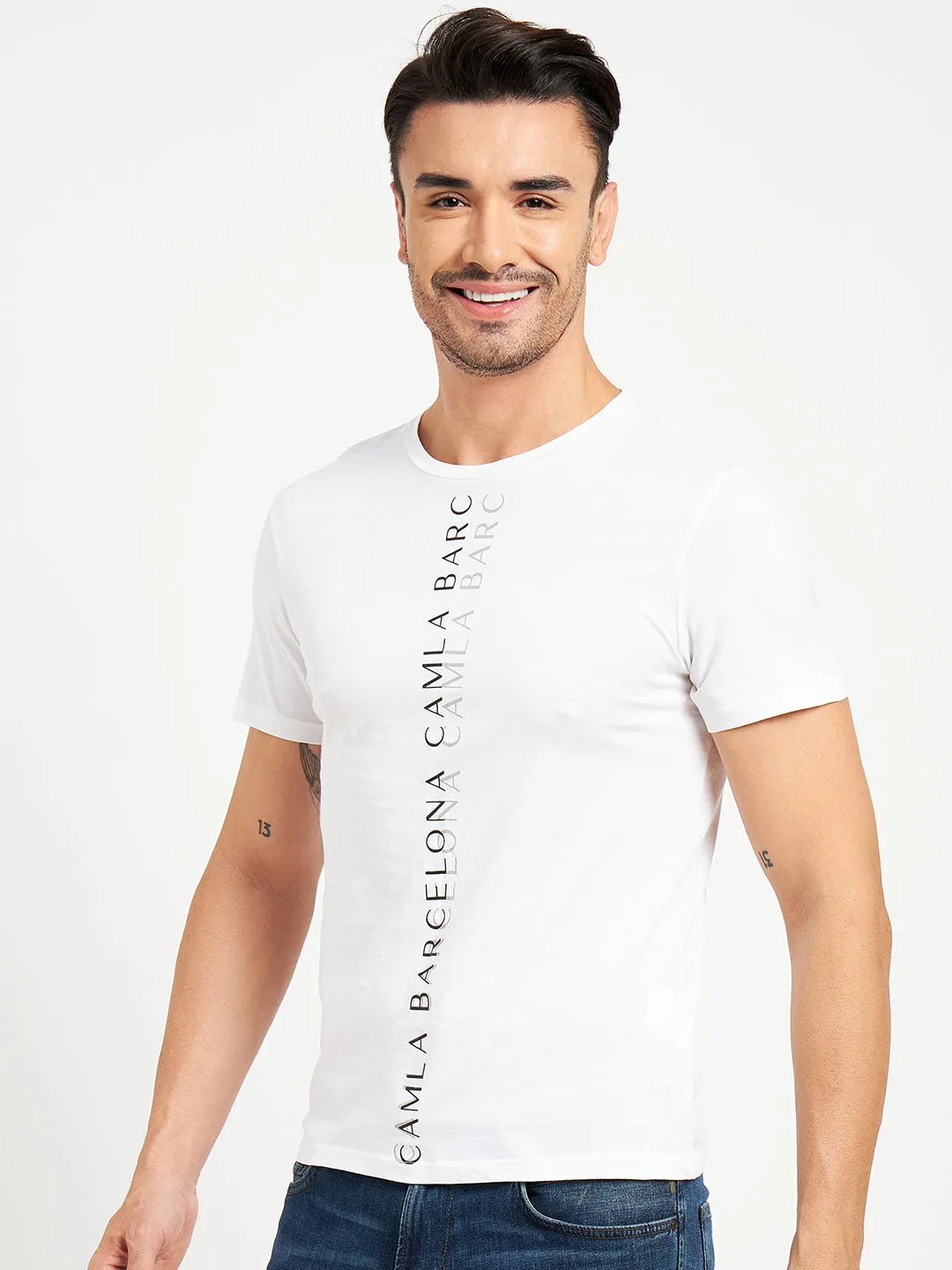 Camla Barcelona Logo Print White T-Shirt