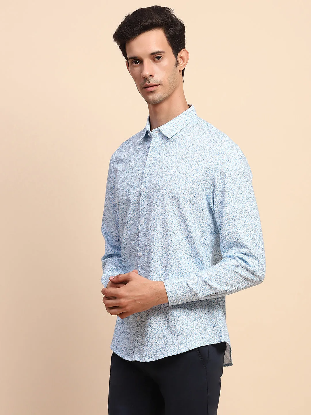 Camla Barcelona Print Blue Button Down Cotton Shirt
