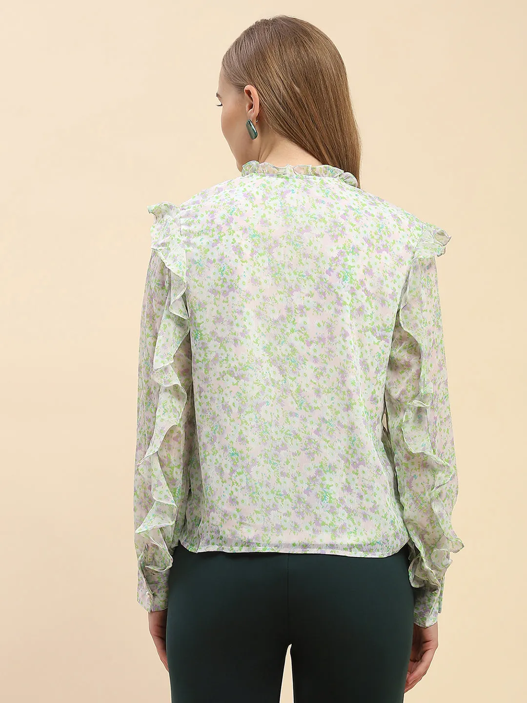Camla Barcelona Ruffle Detailed White Floral Top